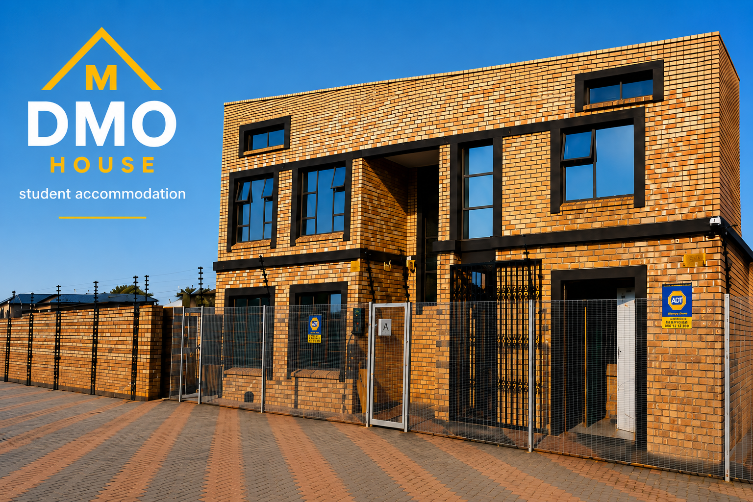 DMO House student residence exterior with DMO House branding